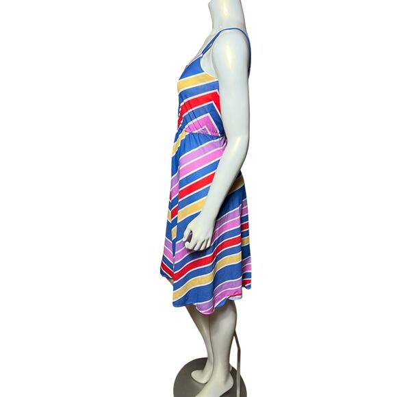 70s JR Dressworks Chevron Stripe Sundress Sweetheart Navy Multi Color Boho - Picture 3 of 11